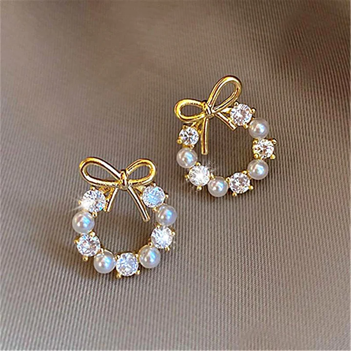 Elegant bow zirconia earrings