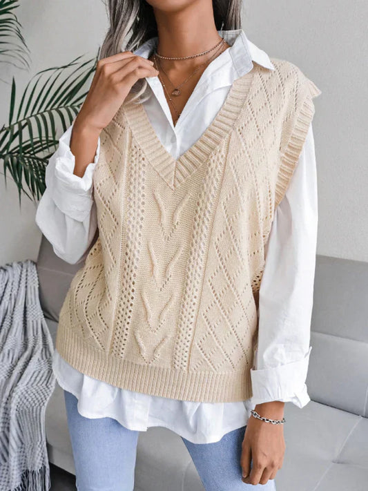 Hollow Twist V-Neck Knitted Vest