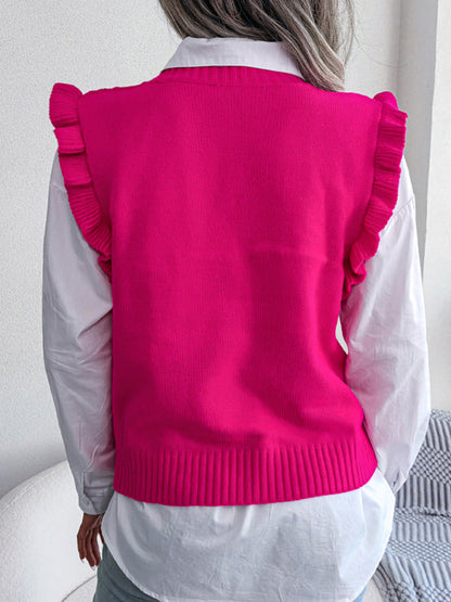 Women's ruffle sleeve diamond knit vest