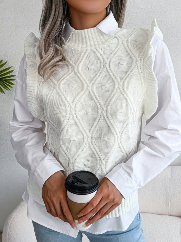 Ruffle Sleeve Diamond Knit Vest