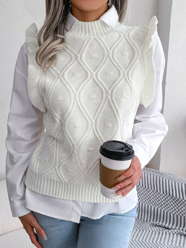 Women's ruffle sleeve diamond knit vest