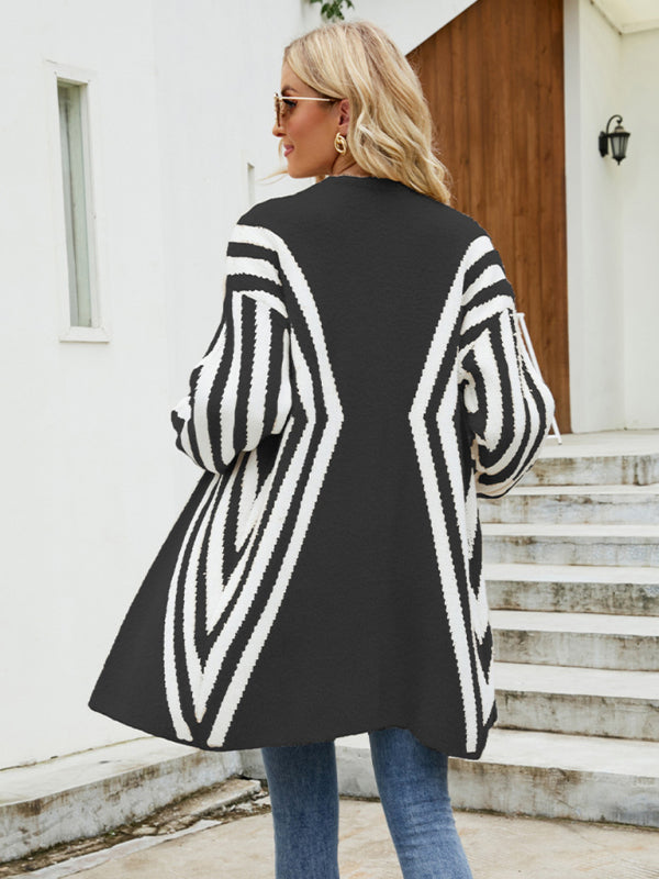 Geometric Pattern Relaxed Fit Long Cardigan
