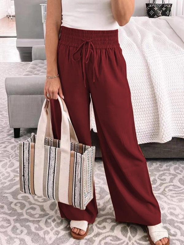 Yarah - loose home trousers mid waist lace-up wide leg pants
