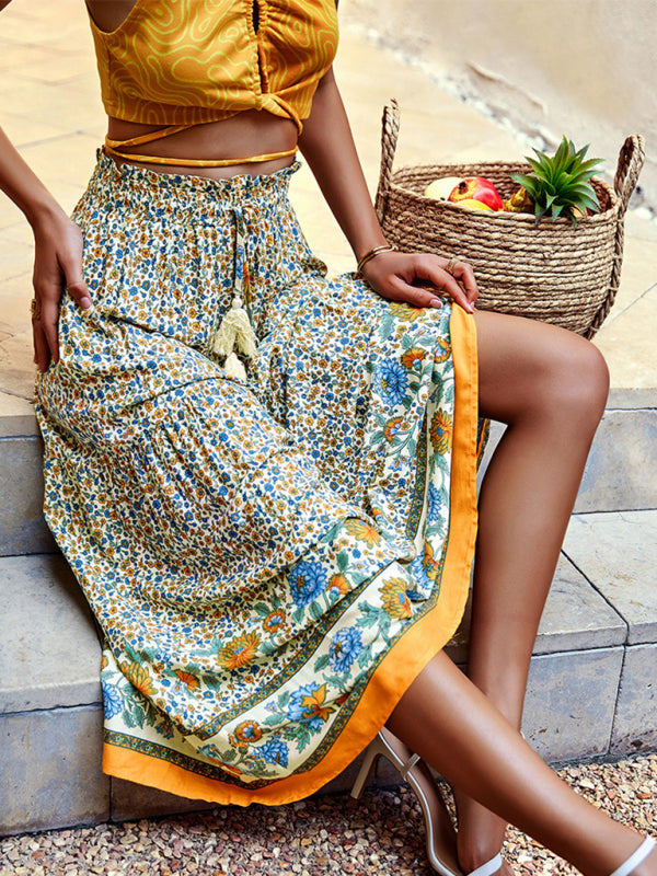 Vhenie - bohemian print resort swing elastic waist skirt