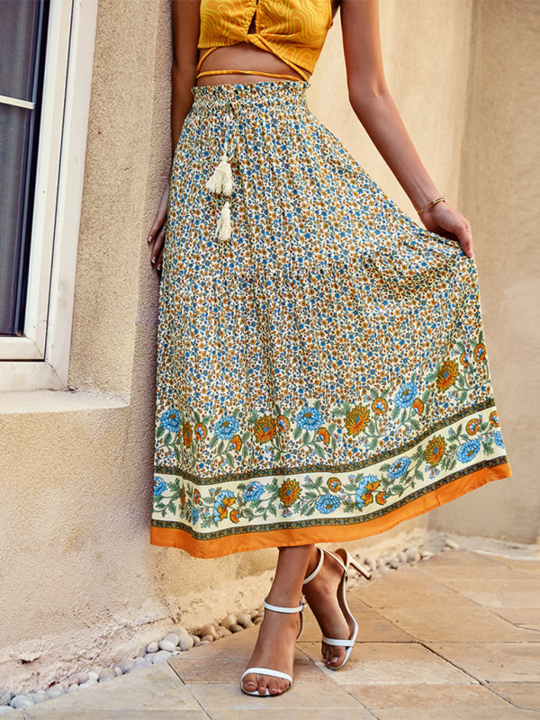 Vhenie - bohemian print resort swing elastic waist skirt