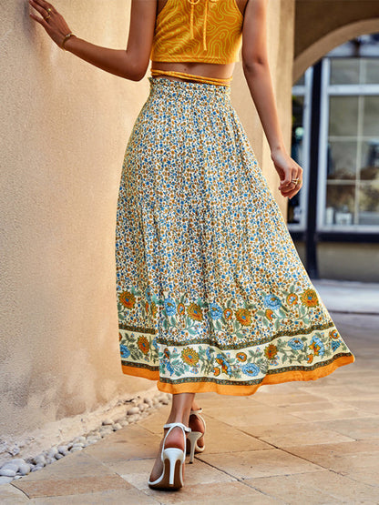 Vhenie - bohemian print resort swing elastic waist skirt