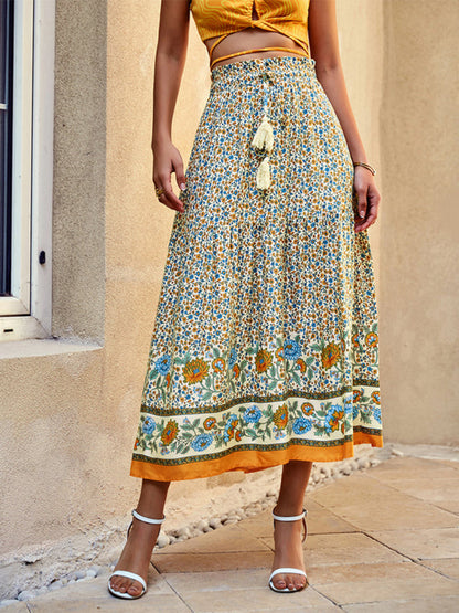 Vhenie - bohemian print resort swing elastic waist skirt