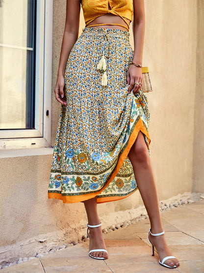 Vhenie - bohemian print resort swing elastic waist skirt