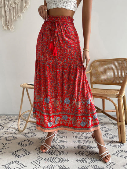 Vhenie - bohemian print resort swing elastic waist skirt