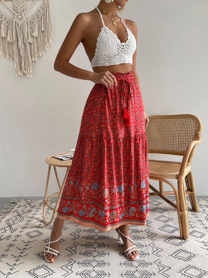 Vhenie - bohemian print resort swing elastic waist skirt