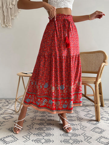 Vhenie - bohemian print resort swing elastic waist skirt