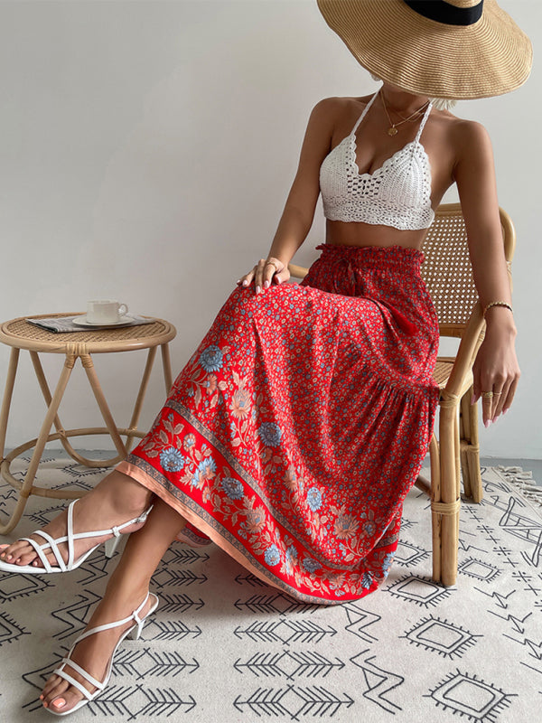 Vhenie - bohemian print resort swing elastic waist skirt