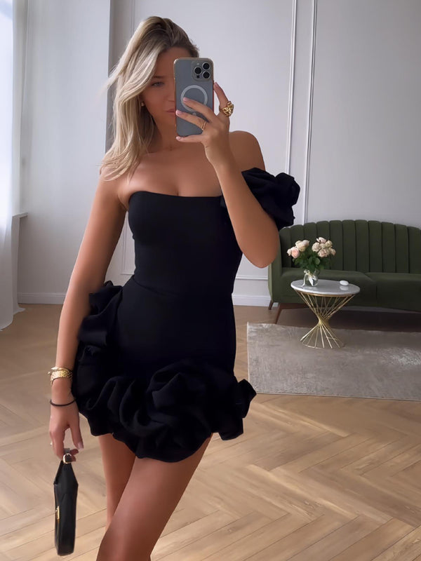 Satin-Like Slim Fit Ruffle Mini Dress