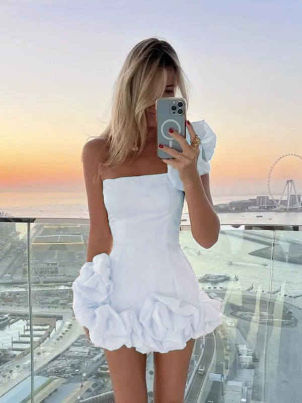 Satin-Like Slim Fit Ruffle Mini Dress