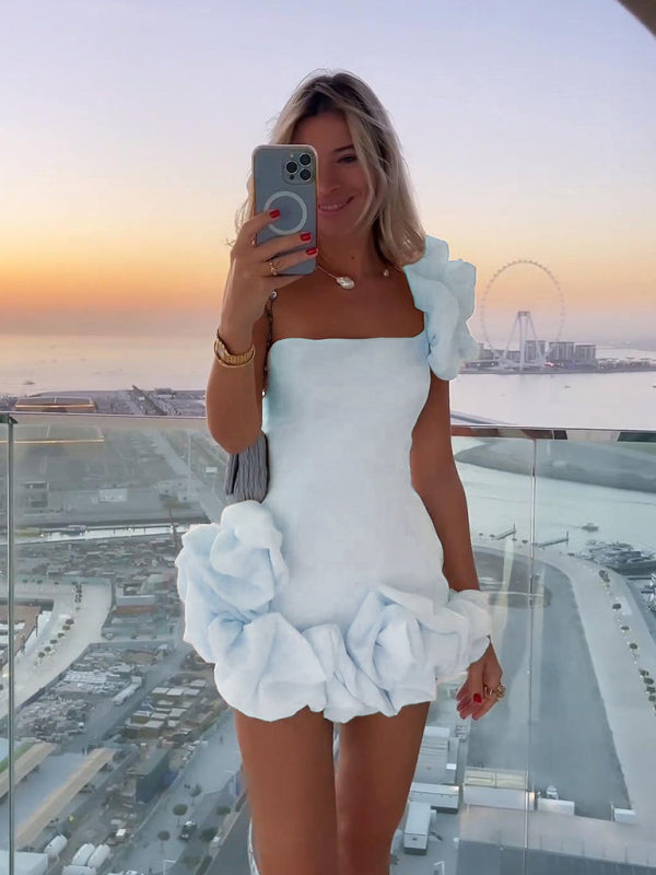 Satin-Like Slim Fit Ruffle Mini Dress