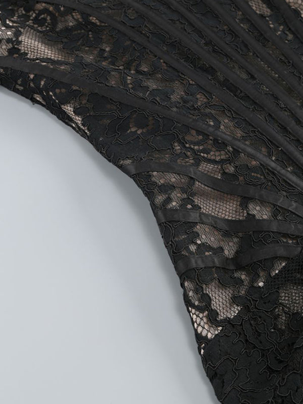 Women's Strapless Mini Dress - Lace Corset Bodice - Elegant Semi-Sheer Design