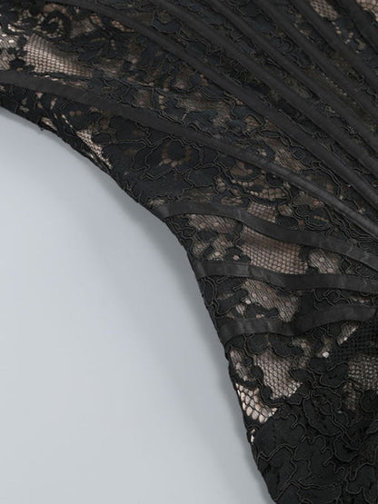Women's Strapless Mini Dress - Lace Corset Bodice - Elegant Semi-Sheer Design
