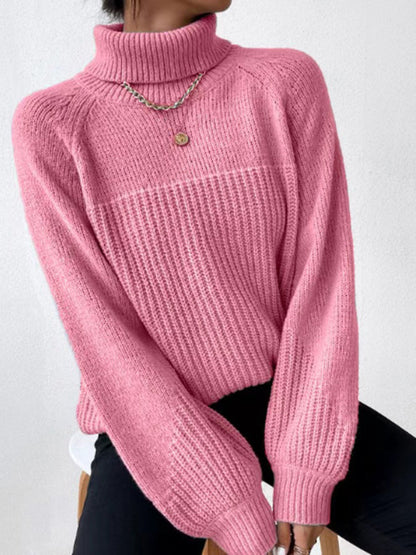 Women's loose turtleneck knit sweater