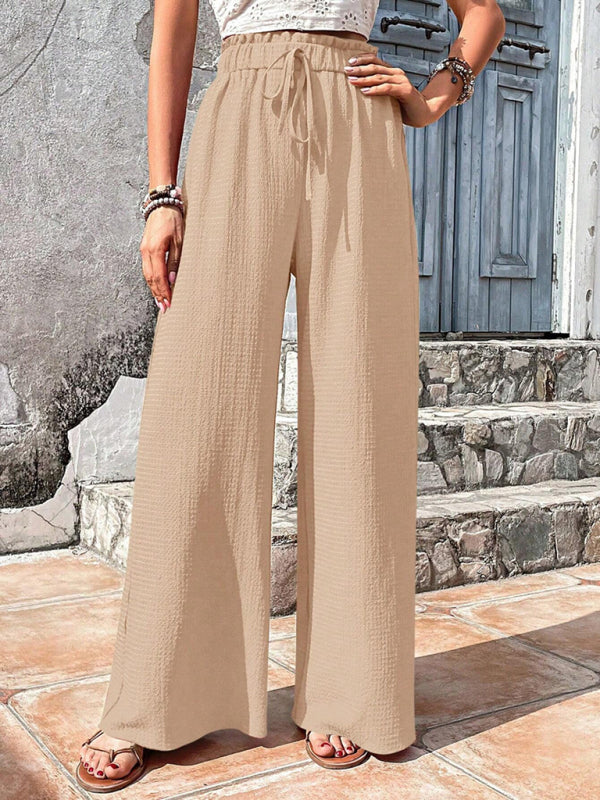 Hayley - elastic waist puff plaid wide leg pants