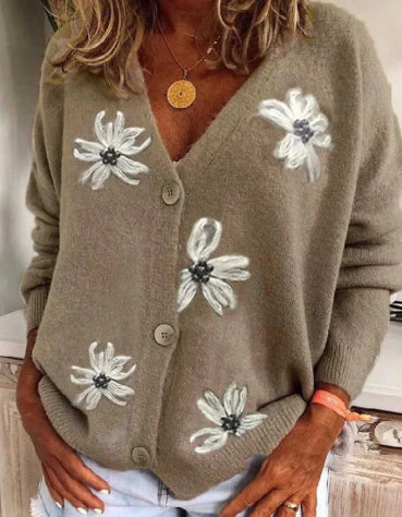 Floral Design V-Neck Vest Cardigan