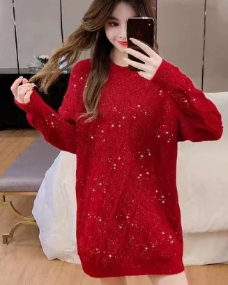 Women's elegant trendy sweater with diamond pattern