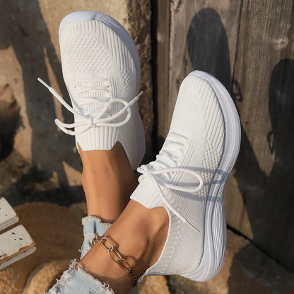 Women's Knit Sneakers - Breathable Slip-On - Lightweight Rubber Sole - Casual Comfort