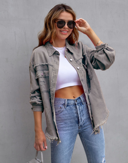 Women's ripped oversized denim jacket
