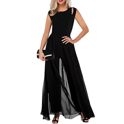 Women's Evening Gown - Sleeveless Floor-Length Dress - High Neck - Elegant Slit Skirt
