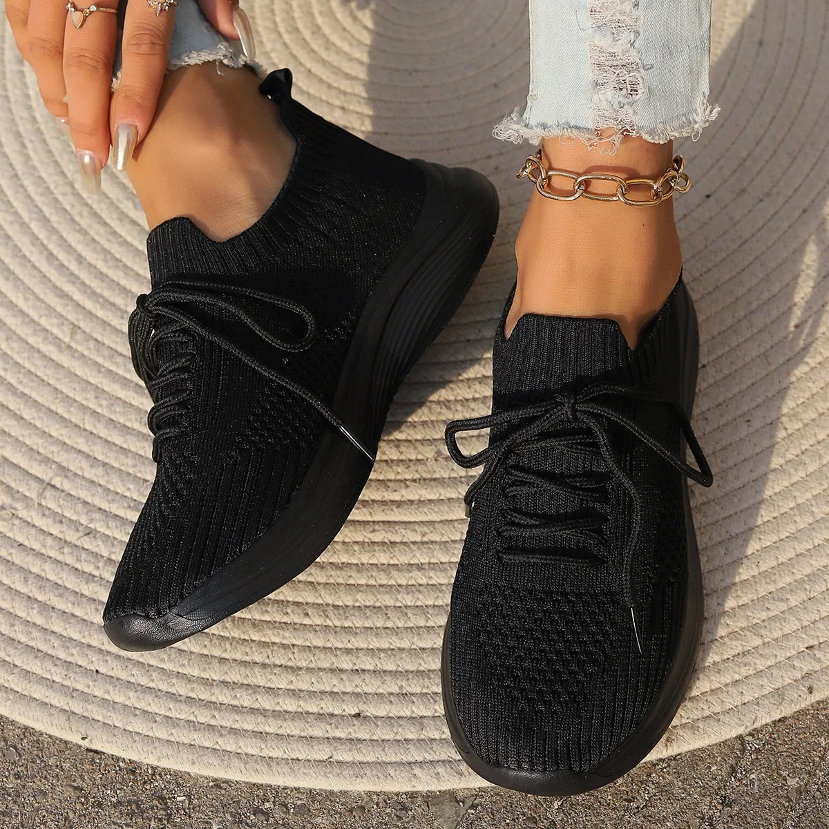 Women's Knit Sneakers - Breathable Slip-On - Lightweight Rubber Sole - Casual Comfort