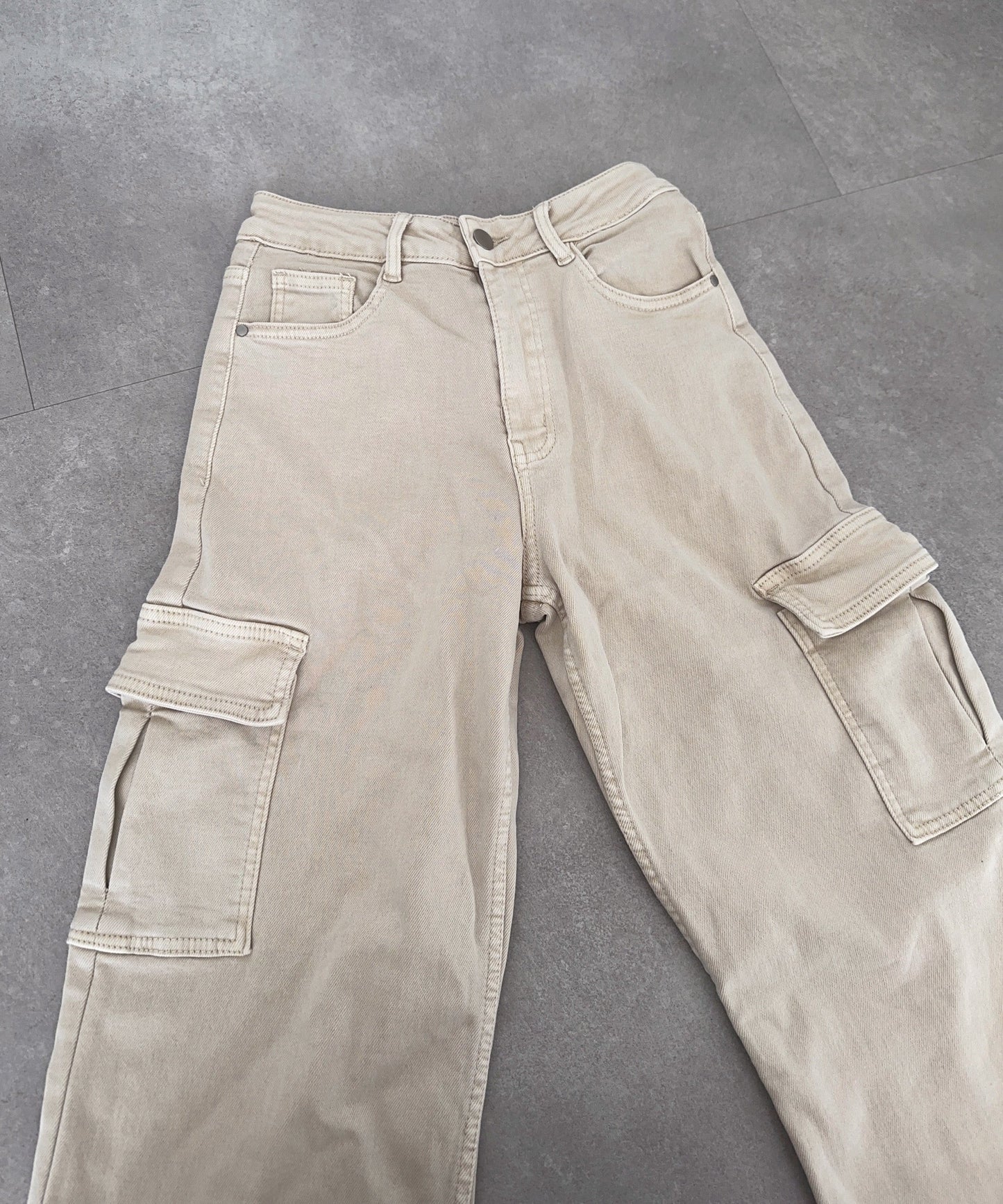Women's cream washed denim overalls straight pants