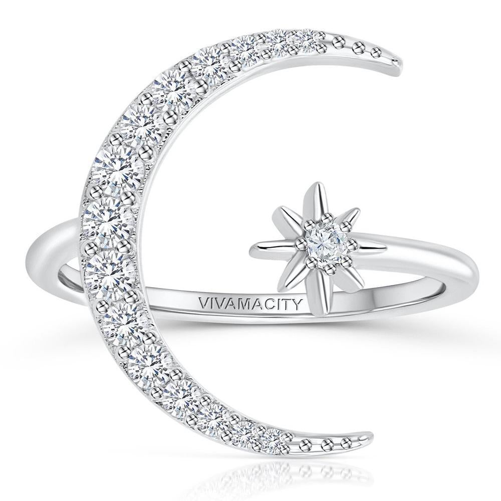 Silver moon and star ring