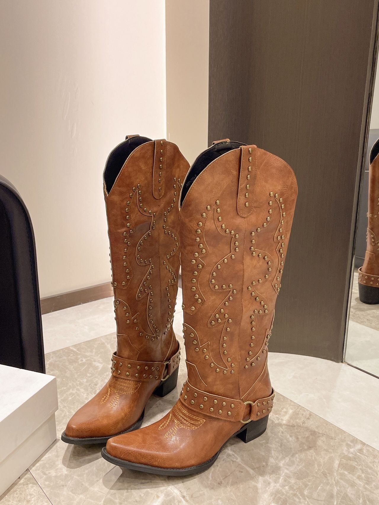 Faux Leather Knee-High Pointed Toe Boots