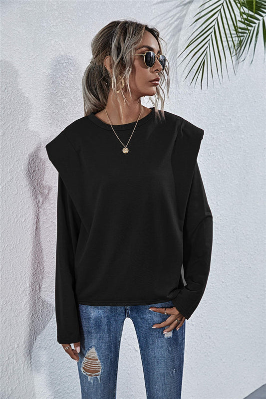 Padded Shoulder Relaxed Fit Cotton Blend Sweatshirt 