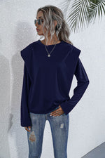 Women’s Sweatshirt – Relaxed Fit – Cotton Blend – Padded Shoulders – Crew Neck