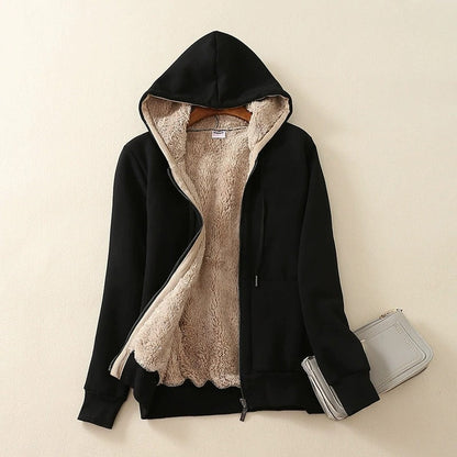 Women’s Hooded Jacket – Sherpa Lined – Relaxed Fit – Full Zip – Ribbed Cuffs