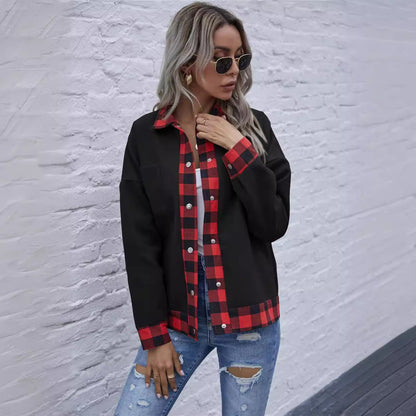 Women’s Jacket – Relaxed Fit – Patchwork Detail – Button-Up – Hip Length – Cotton Blend
