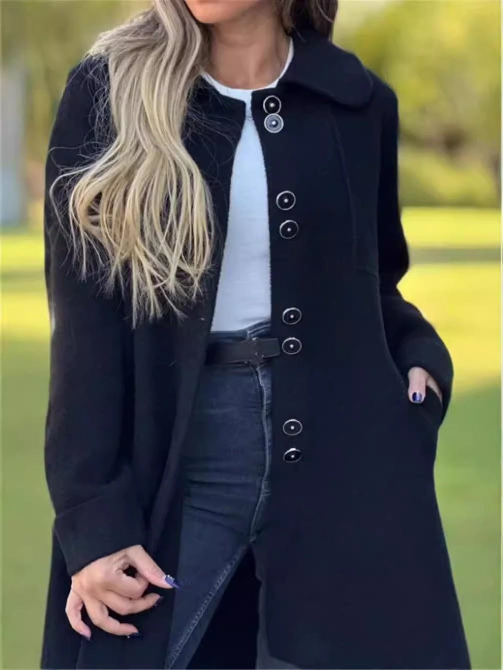 Wool Blend Relaxed Fit Long Coat 