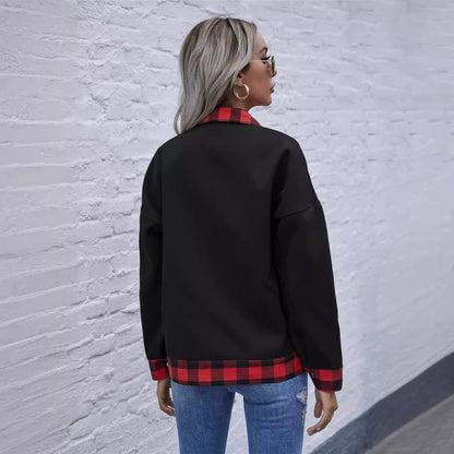 Women’s Jacket – Relaxed Fit – Patchwork Detail – Button-Up – Hip Length – Cotton Blend