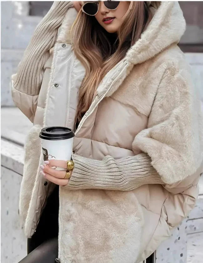 Quilted Padded Faux Fur Hood Coat 