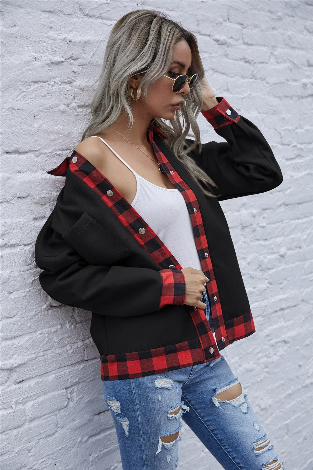 Patchwork Detail Relaxed Fit Button-Up Jacket 