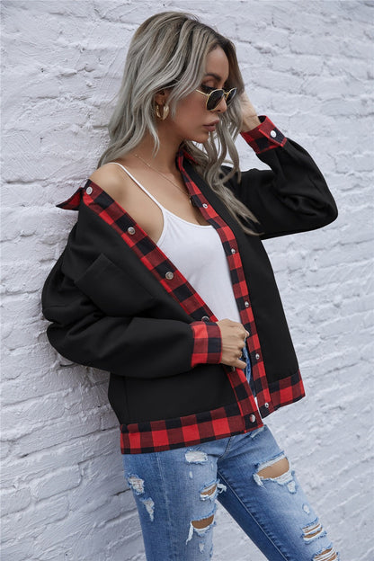 Women’s Jacket – Relaxed Fit – Patchwork Detail – Button-Up – Hip Length – Cotton Blend