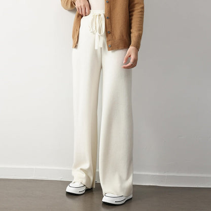 Women’s Knit Pants – Relaxed Fit – Ribbed Texture – Elastic Drawstring Waist – Wide Leg