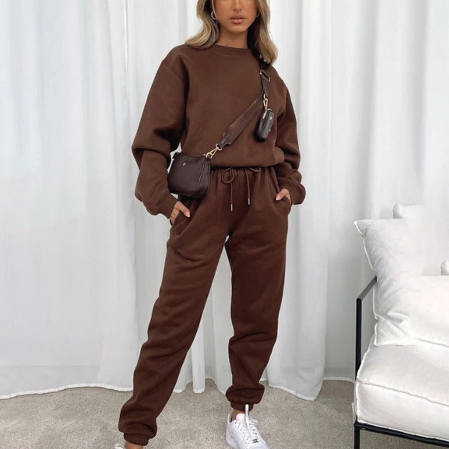 Women’s Two-Piece Loungewear Set – Relaxed Fit Long Sleeve Top – Jogger Pants with Drawstring Waist