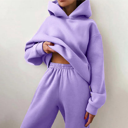 Women’s Two-Piece Hooded Sweatshirt – Oversized Fit – Cropped Length – Cozy Cotton Blend Loungewear