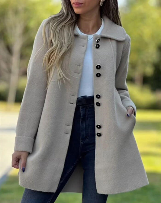 Wool Blend Relaxed Fit Long Coat 
