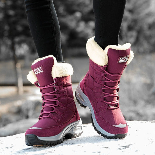 Air Cushion Lace-Up Mid-Calf Quilted Boots