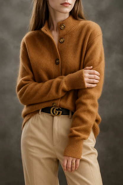Women’s Cardigan - Knit - Relaxed Fit - Mock Collar - Ribbed Cuffs