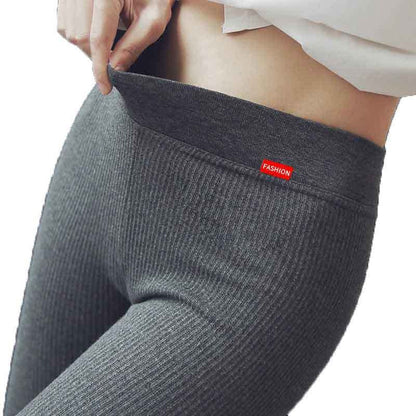 Women’s Leggings – High Waist – Ribbed Knit – Slim Fit – Full Length Stretchy