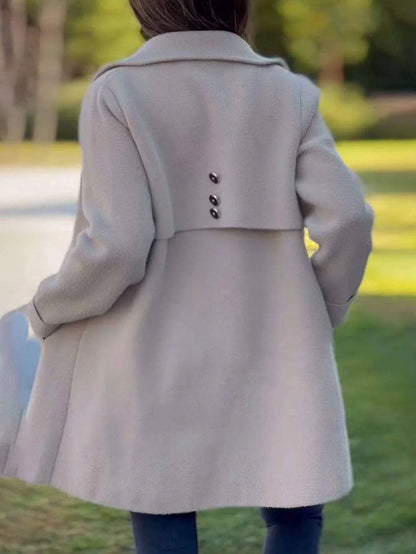 Women’s Long Coat – Wool Blend – Relaxed Fit – Single-Breasted with Lapel Collar