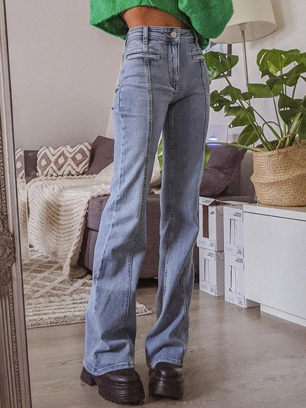 Women's retro mid-waist casual denim flared pants